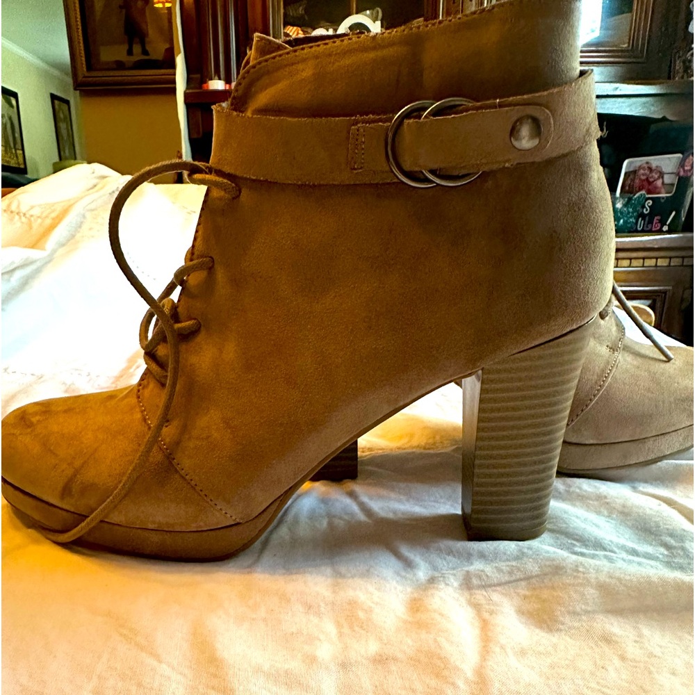 A.N.A. Taupe Lace Up Ankle Boot 4” heel, memory foam, brand new, cute & comfy!